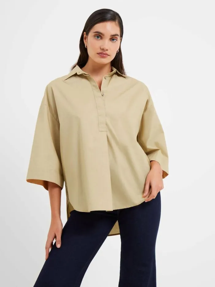 French Connection Rhodes Poplin Popover Shirt Incense Women Tops