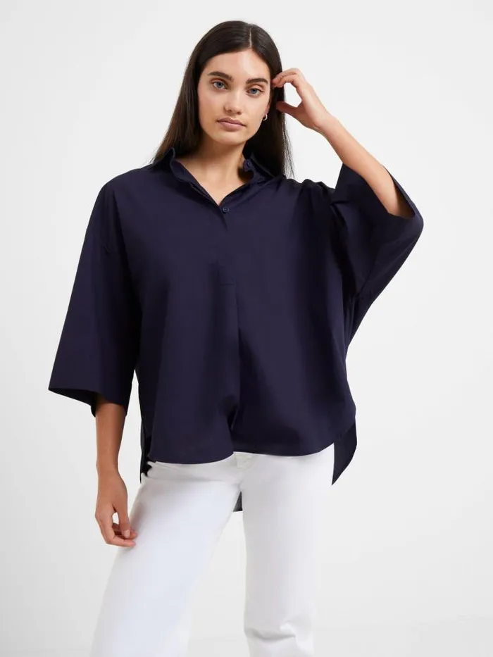 French Connection Rhodes Poplin Popover Shirt Marine Women Tops