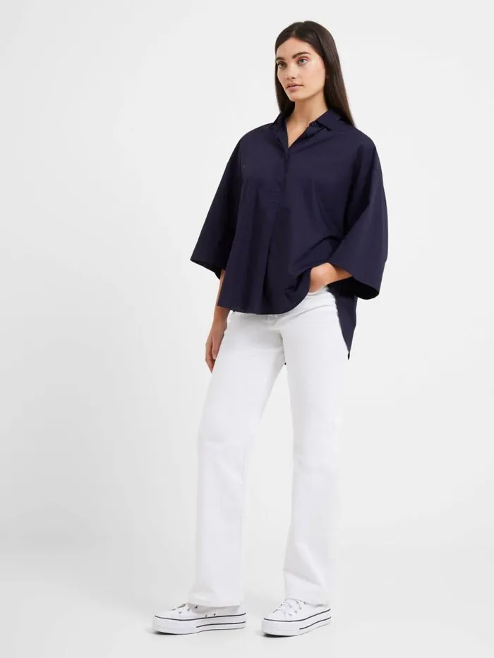 French Connection Rhodes Poplin Popover Shirt Marine Women Tops