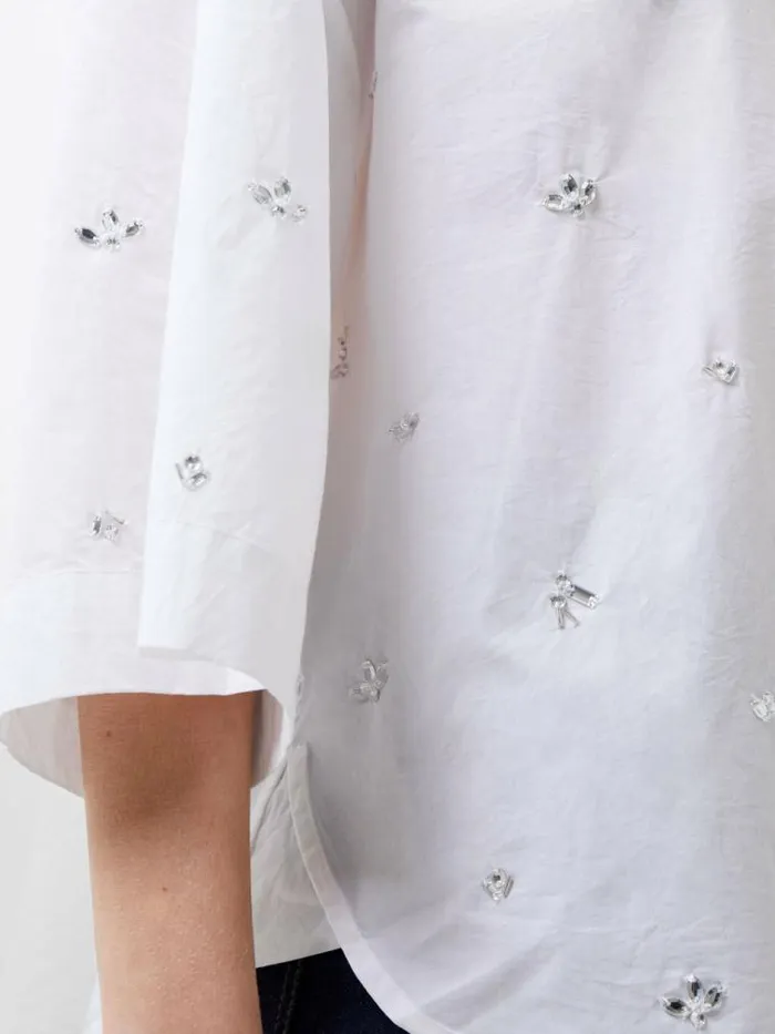 French Connection Rhodes Rhinestone Shirt Linen White Women Tops