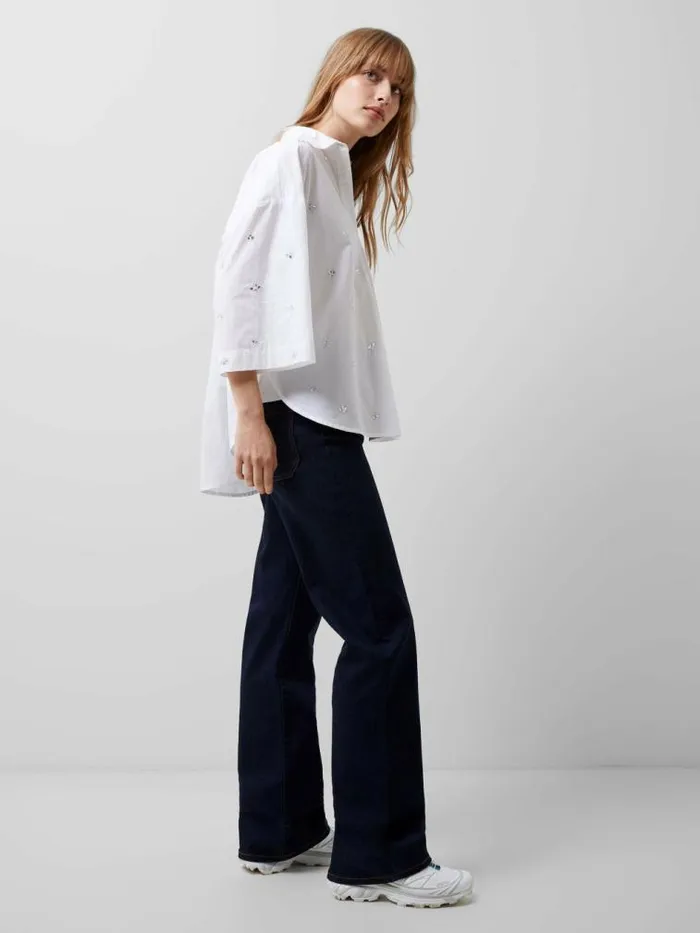 French Connection Rhodes Rhinestone Shirt Linen White Women Tops