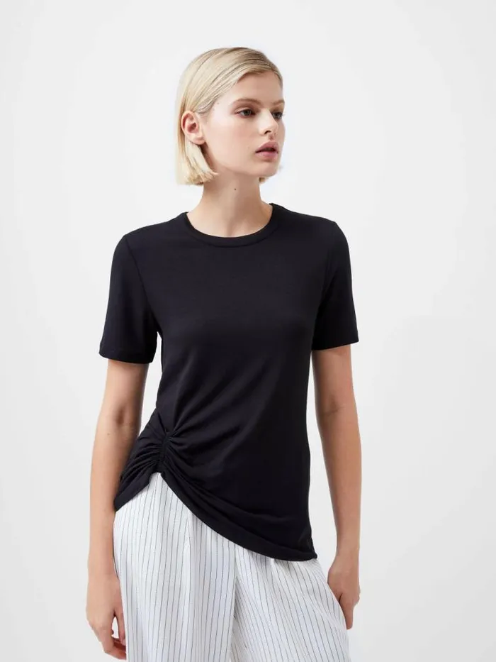 French Connection Rianna Ruched TShirt Black Women Tops
