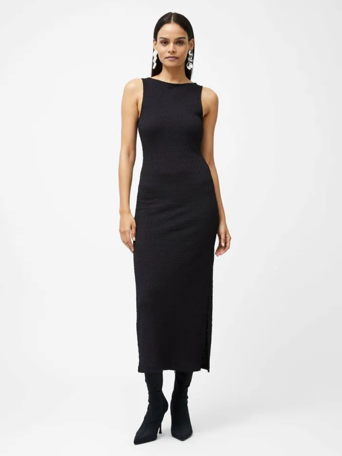 French Connection Sadie Textured Boat Neck Dress Blackout Women Dresses