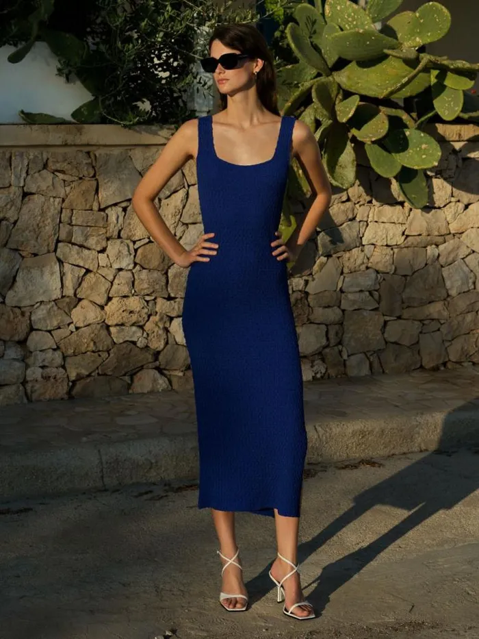 French Connection Sadie Textured Maxi Dress Royal Blue Women Dresses