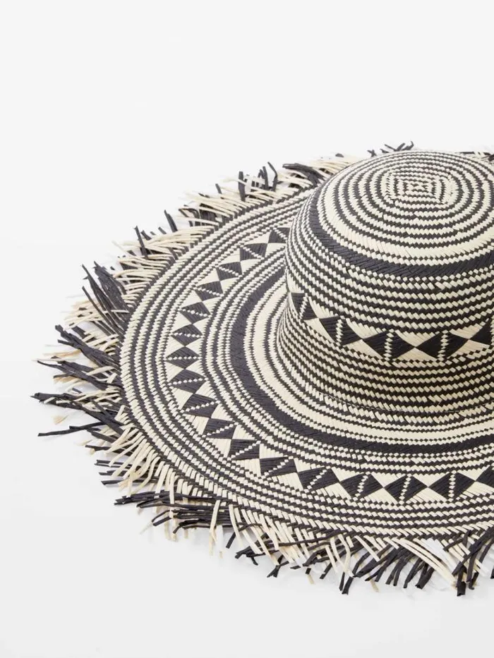 French Connection Straw Beach Hat Blackcream Women Hats