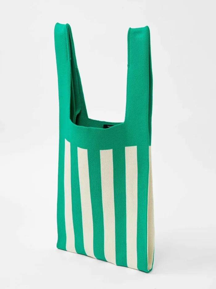 French Connection Stripe Knitted Bag Green Stripe Women Bags and Purses