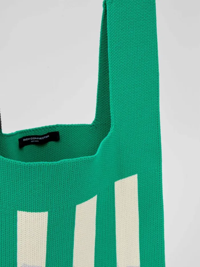 French Connection Stripe Knitted Bag Green Stripe Women Bags and Purses