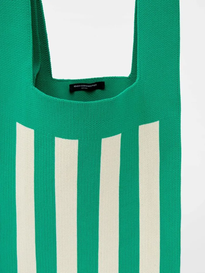 French Connection Stripe Knitted Bag Green Stripe Women Bags and Purses