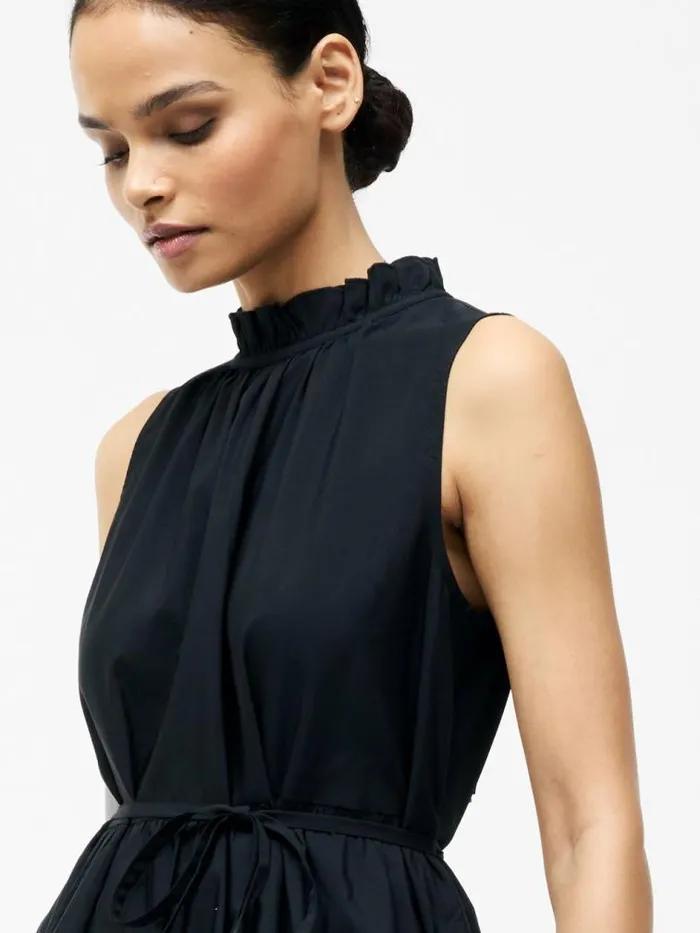 French Connection Tiered Poplin Midi Dress Black Women Dresses
