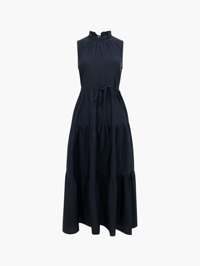 French Connection Tiered Poplin Midi Dress Black Women Dresses