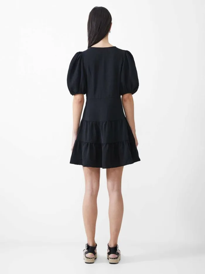French Connection Vee Tiered Crinkle Mini Dress Black Women Dresses
