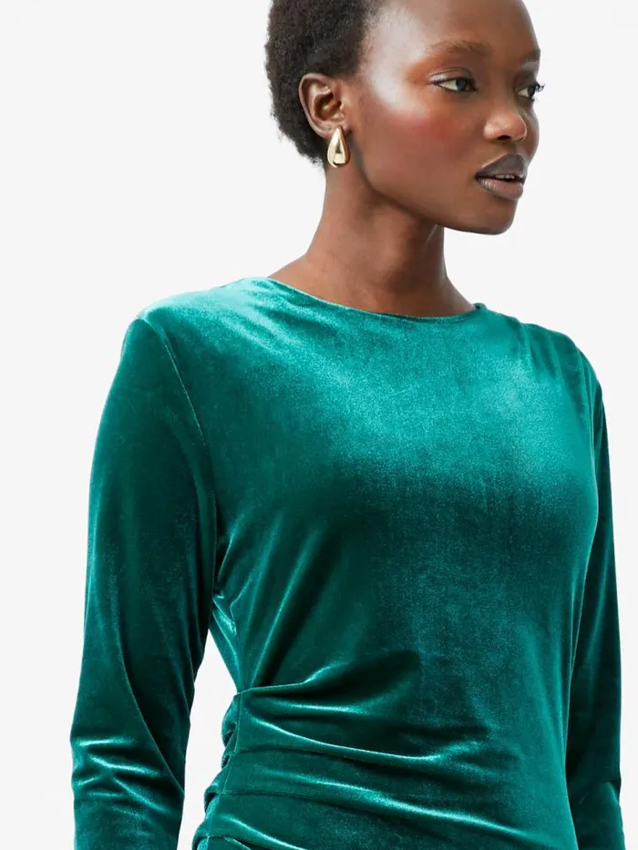 French Connection Viola Velvet Long Sleeve Bodycon Mini Dress Forest Women Dresses