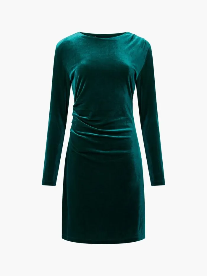 French Connection Viola Velvet Long Sleeve Bodycon Mini Dress Forest Women Dresses