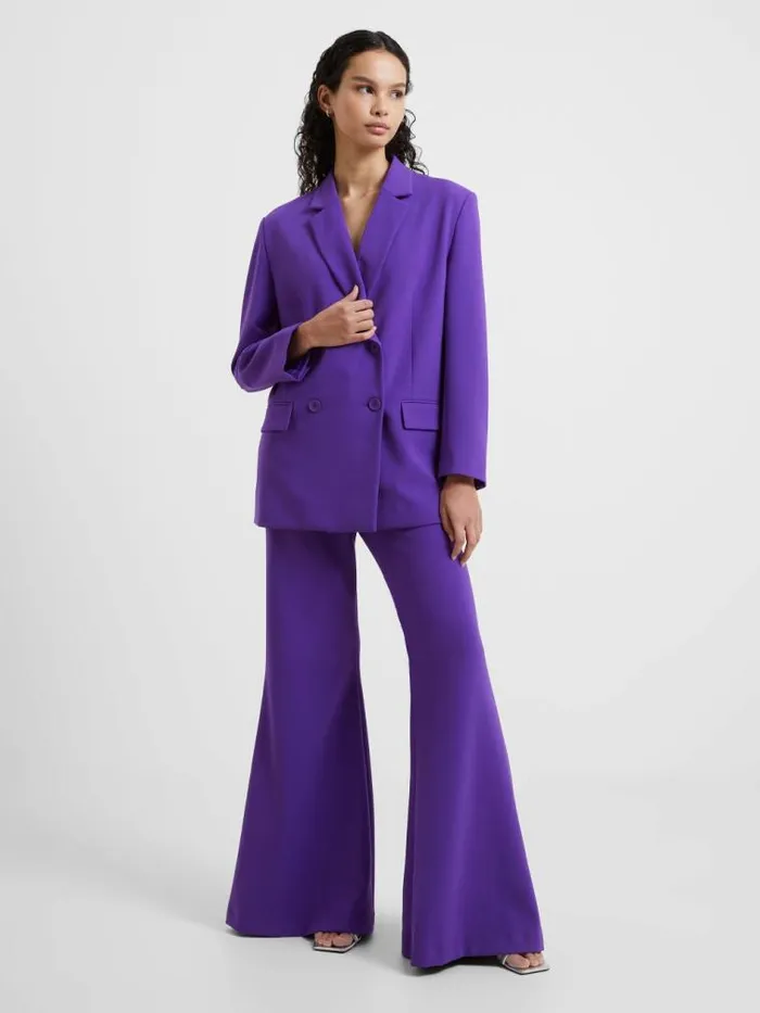 French Connection Whisper Double Breasted Blazer Cobalt Violet Women Coats and Jackets