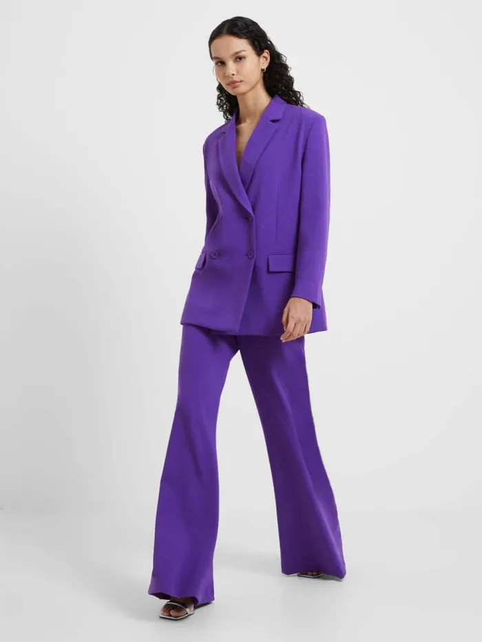 French Connection Whisper Double Breasted Blazer Cobalt Violet Women Coats and Jackets