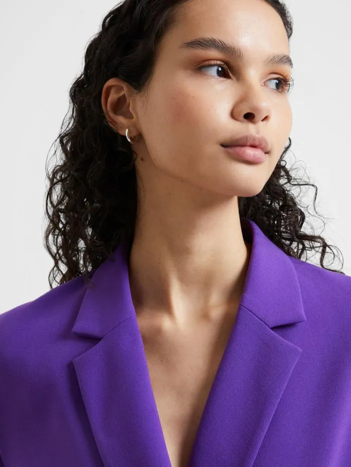 French Connection Whisper Double Breasted Blazer Cobalt Violet Women Coats and Jackets
