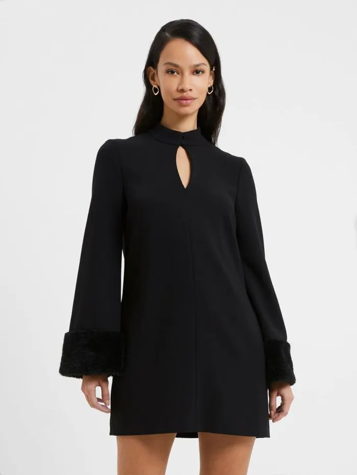 French Connection Whisper Ruth Faux Fur Trim Mini Dress Blackout Women Dresses French Connection Whisper Ruth Faux Fur Trim Mini Dress Blackout Women Dresses