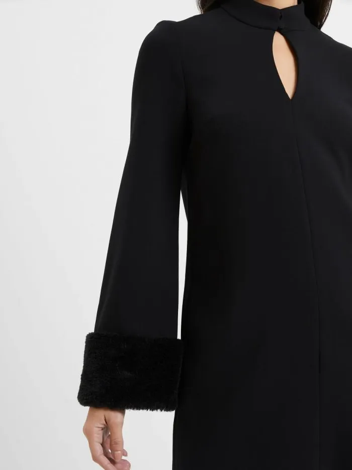 French Connection Whisper Ruth Faux Fur Trim Mini Dress Blackout Women Dresses