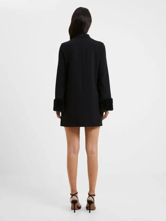 French Connection Whisper Ruth Faux Fur Trim Mini Dress Blackout Women Dresses