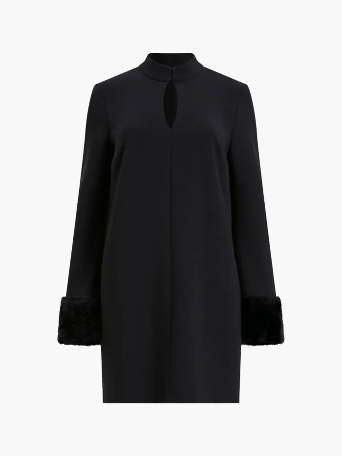 French Connection Whisper Ruth Faux Fur Trim Mini Dress Blackout Women Dresses