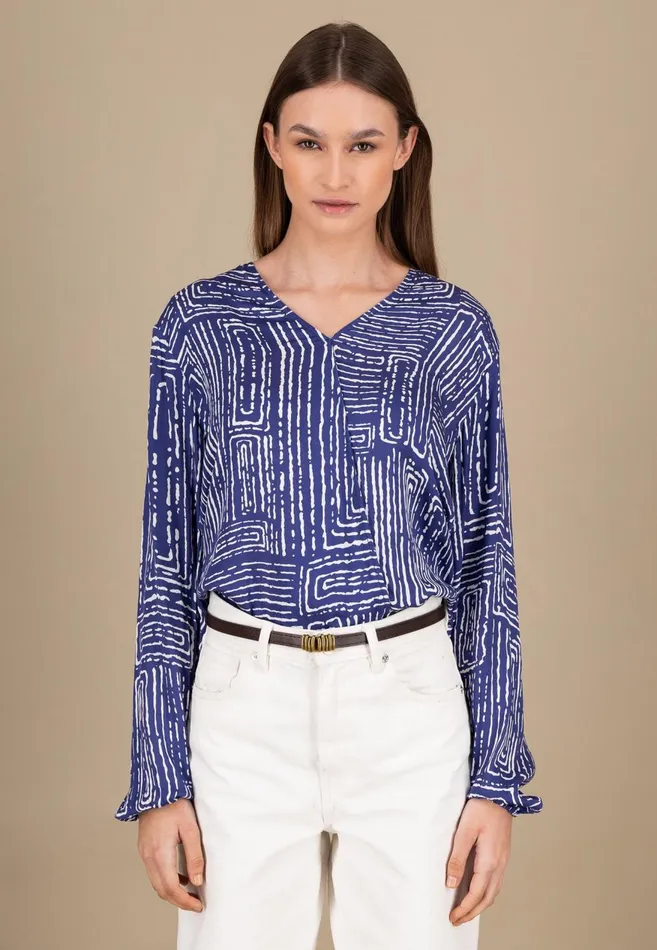 FYNCHHATTON Blouse With Gathered Cuffs Blue Purplesummer Taupe Women Blouses