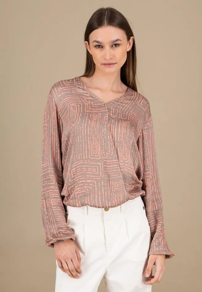 FYNCHHATTON Blouse With Gathered Cuffs Blue Purplesummer Taupe Women Blouses