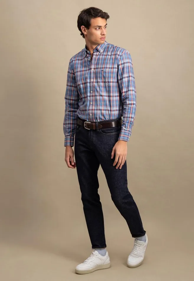 FYNCHHATTON Carroted Shirt With Buttondown Collar Cloud Blueflamenavy Men Shirts