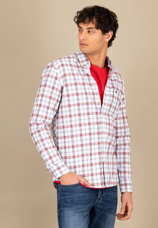 FYNCHHATTON Checked Cotton Shirt With Buttondown Collar Poppy Redstrong Blue Men Shirts