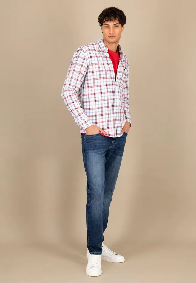 FYNCHHATTON Checked Cotton Shirt With Buttondown Collar Poppy Redstrong Blue Men Shirts