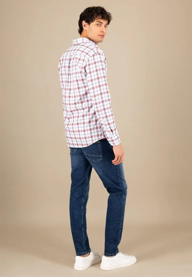 FYNCHHATTON Checked Cotton Shirt With Buttondown Collar Poppy Redstrong Blue Men Shirts