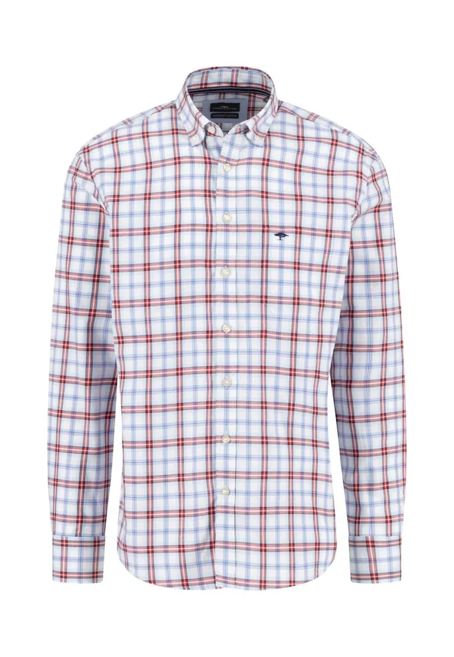 FYNCHHATTON Checked Cotton Shirt With Buttondown Collar Poppy Redstrong Blue Men Shirts