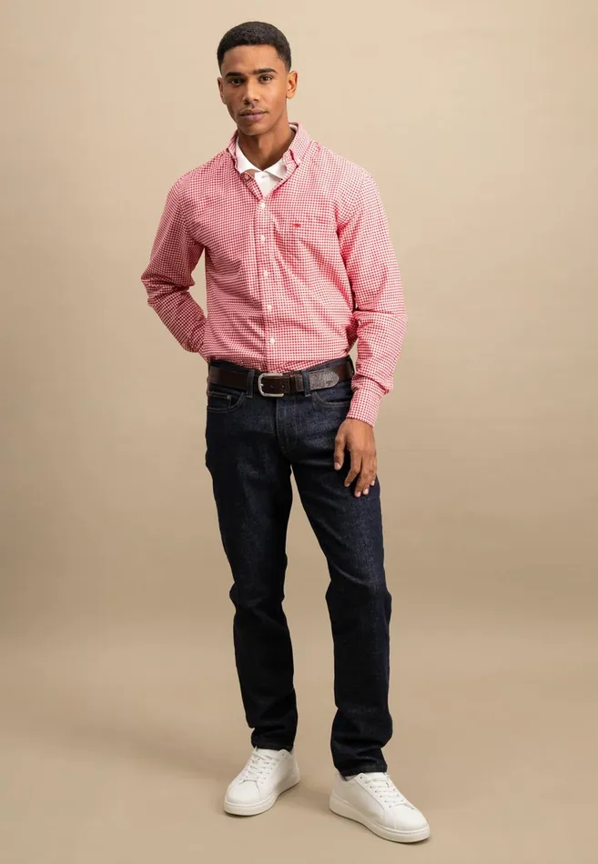 FYNCHHATTON Checked Shirt Made Of Soft Cotton Turf Greenpoppy Rednavysplashy Ocean Men Shirts
