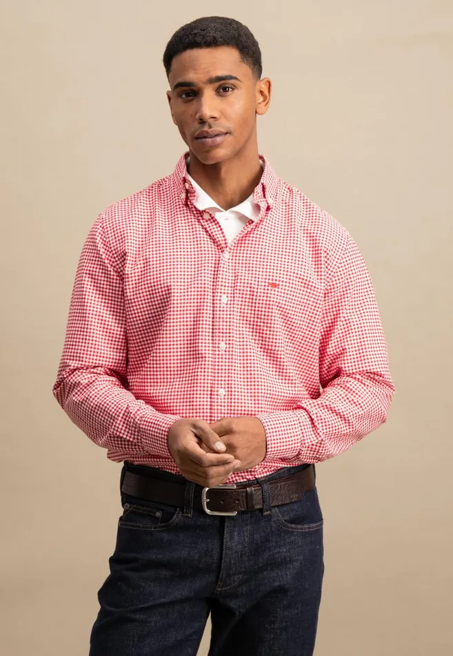FYNCHHATTON Checked Shirt Made Of Soft Cotton Turf Greenpoppy Rednavysplashy Ocean Men Shirts