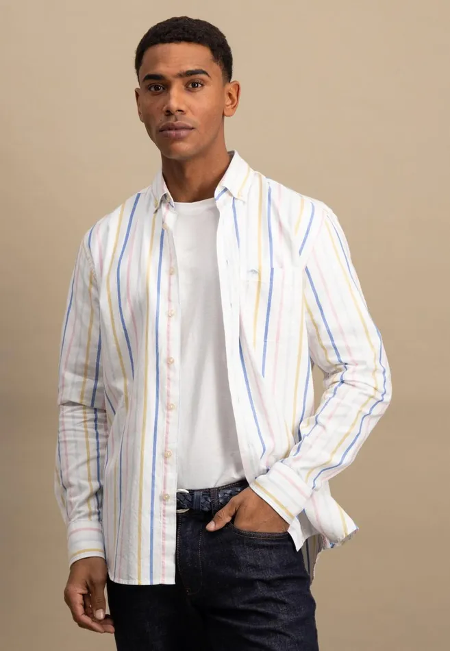 FYNCHHATTON Cotton Shirt With Colorful Stripes Vivid Yellowstrong Bluepee Men Shirts