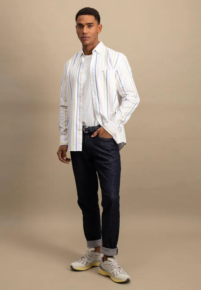 FYNCHHATTON Cotton Shirt With Colorful Stripes Vivid Yellowstrong Bluepee Men Shirts