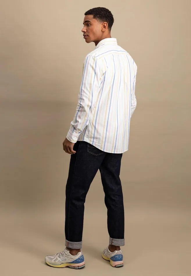 FYNCHHATTON Cotton Shirt With Colorful Stripes Vivid Yellowstrong Bluepee Men Shirts