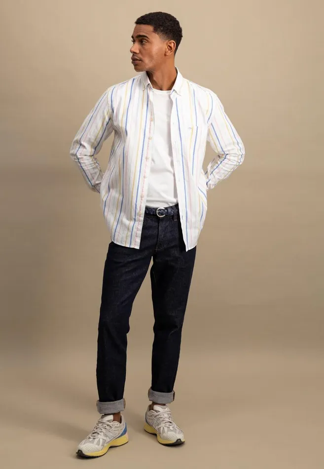FYNCHHATTON Cotton Shirt With Colorful Stripes Vivid Yellowstrong Bluepee Men Shirts