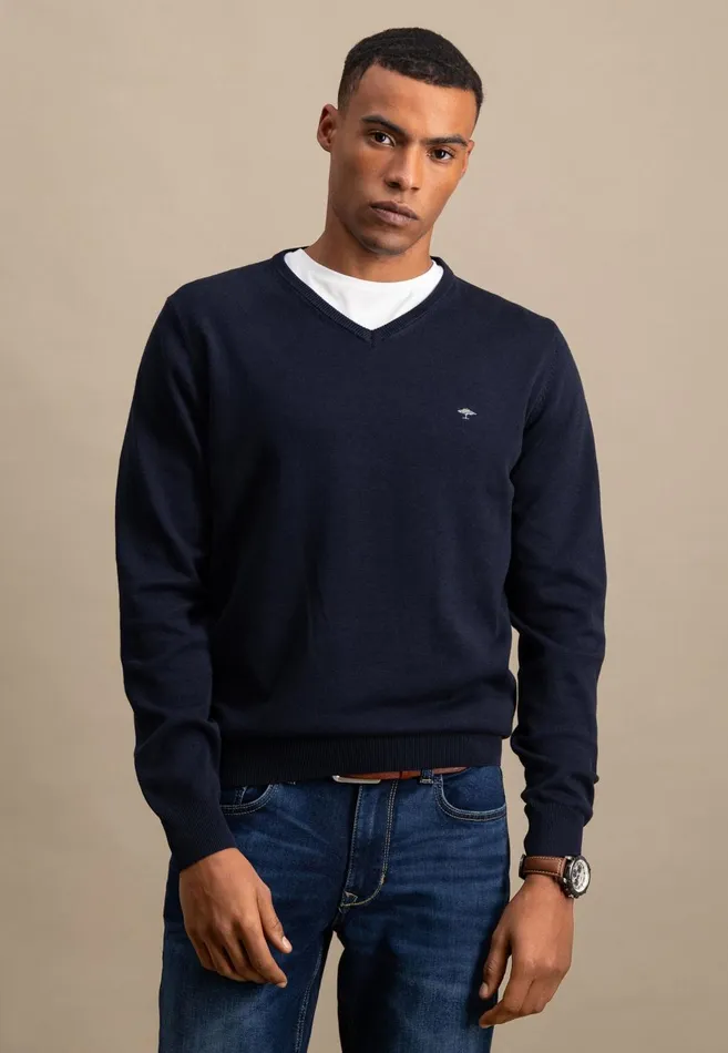 FYNCHHATTON Cotton Sweater With Vneckline Nightsteelazurenavyearthcharcoaltaupe Men Sweater