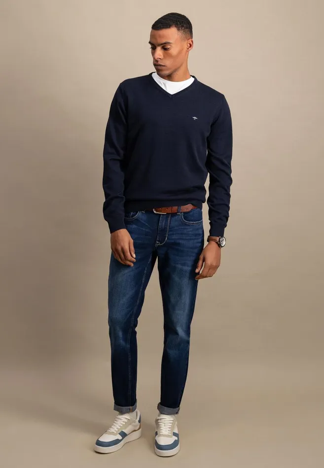 FYNCHHATTON Cotton Sweater With Vneckline Nightsteelazurenavyearthcharcoaltaupe Men Sweater