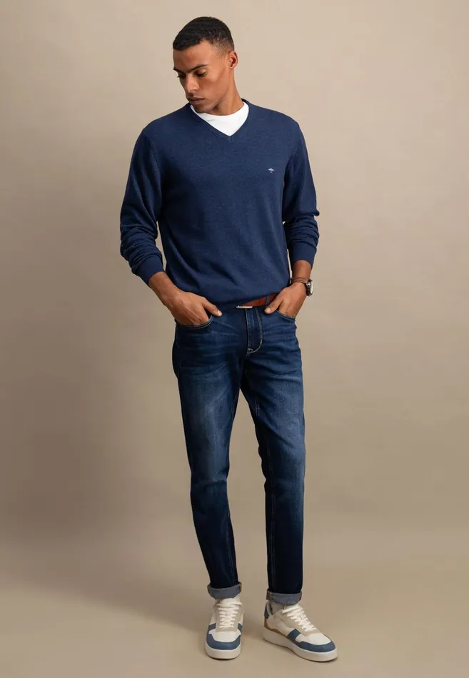 FYNCHHATTON Cotton Sweater With Vneckline Nightsteelazurenavyearthcharcoaltaupe Men Sweater