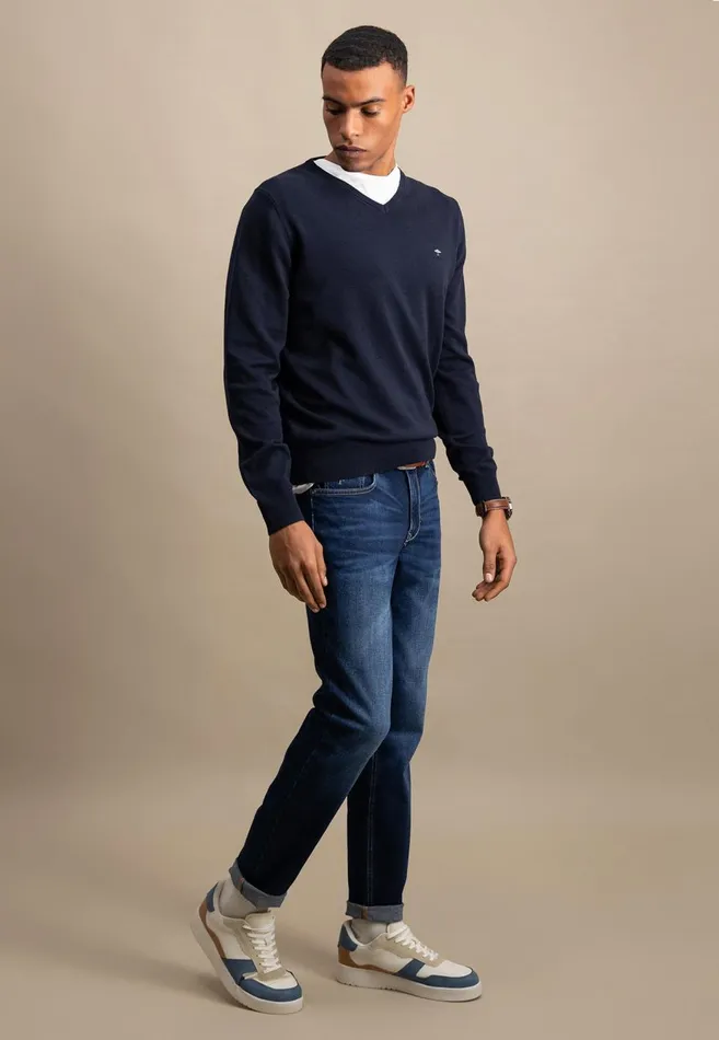 FYNCHHATTON Cotton Sweater With Vneckline Nightsteelazurenavyearthcharcoaltaupe Men Sweater