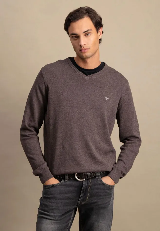 FYNCHHATTON Cotton Sweater With Vneckline Nightsteelazurenavyearthcharcoaltaupe Men Sweater