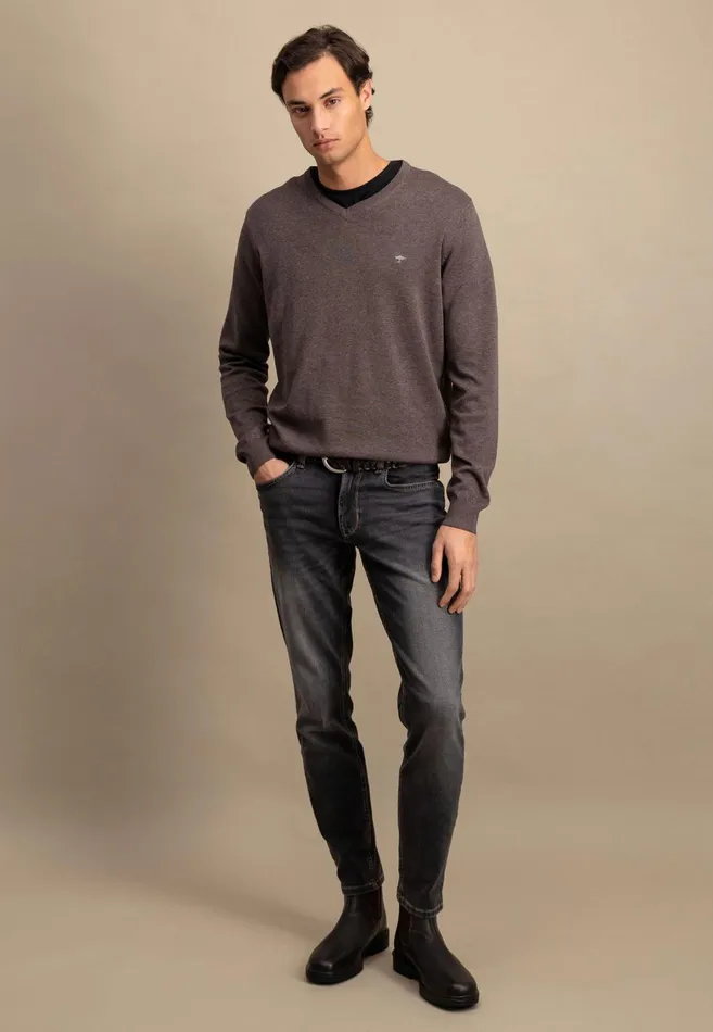 FYNCHHATTON Cotton Sweater With Vneckline Nightsteelazurenavyearthcharcoaltaupe Men Sweater