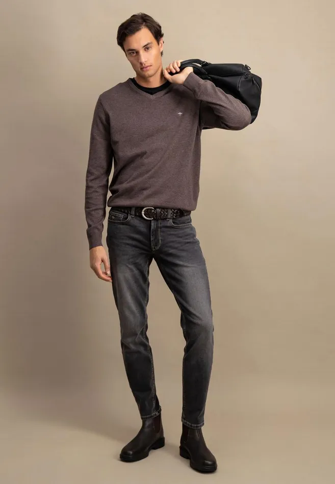 FYNCHHATTON Cotton Sweater With Vneckline Nightsteelazurenavyearthcharcoaltaupe Men Sweater