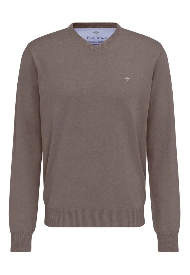 FYNCHHATTON Cotton Sweater With Vneckline Nightsteelazurenavyearthcharcoaltaupe Men Sweater