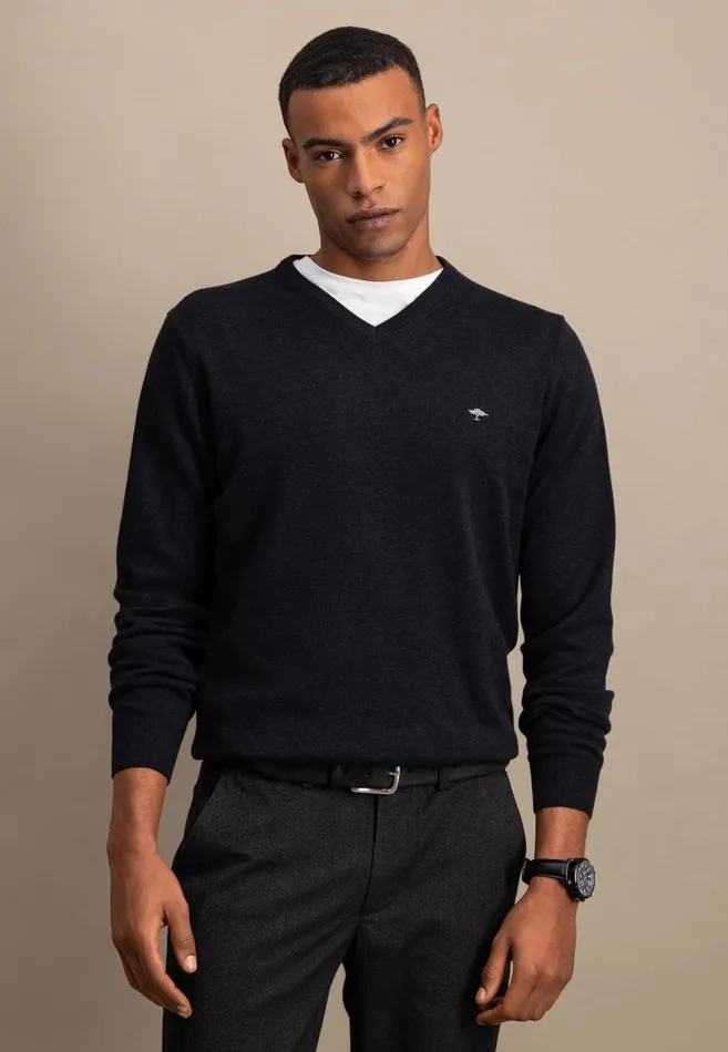 FYNCHHATTON Cotton Sweater With Vneckline Nightsteelazurenavyearthcharcoaltaupe Men Sweater
