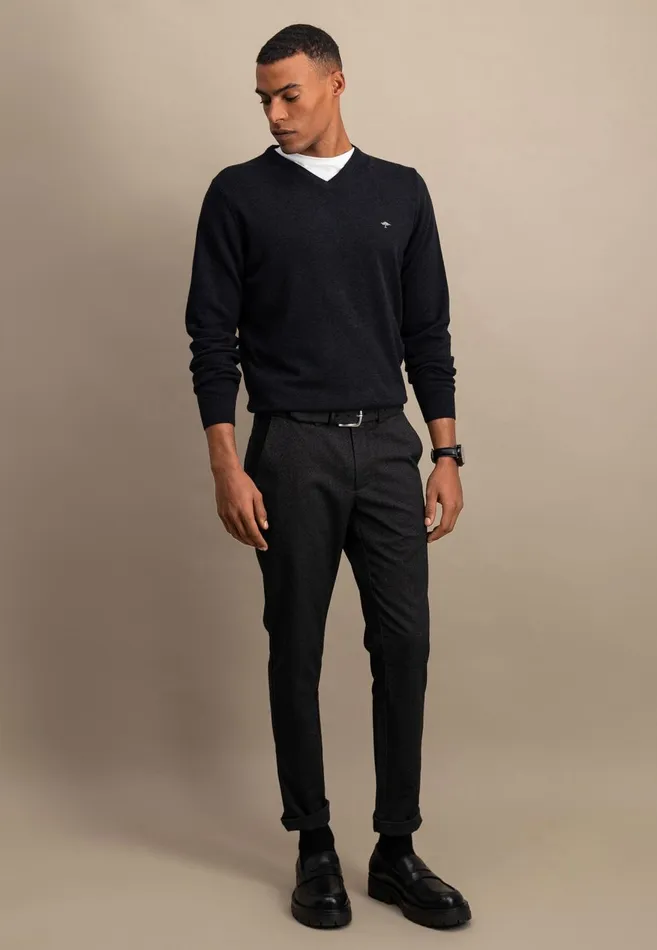 FYNCHHATTON Cotton Sweater With Vneckline Nightsteelazurenavyearthcharcoaltaupe Men Sweater