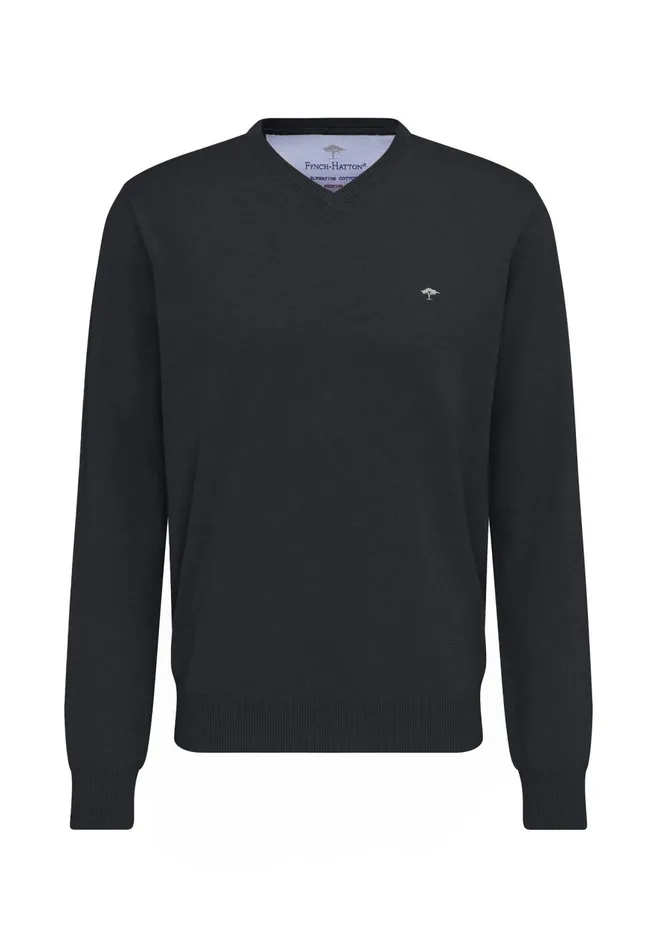 FYNCHHATTON Cotton Sweater With Vneckline Nightsteelazurenavyearthcharcoaltaupe Men Sweater