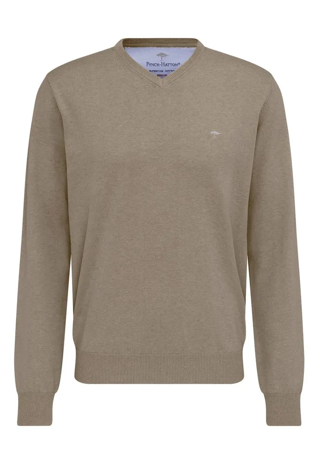 FYNCHHATTON Cotton Sweater With Vneckline Nightsteelazurenavyearthcharcoaltaupe Men Sweater