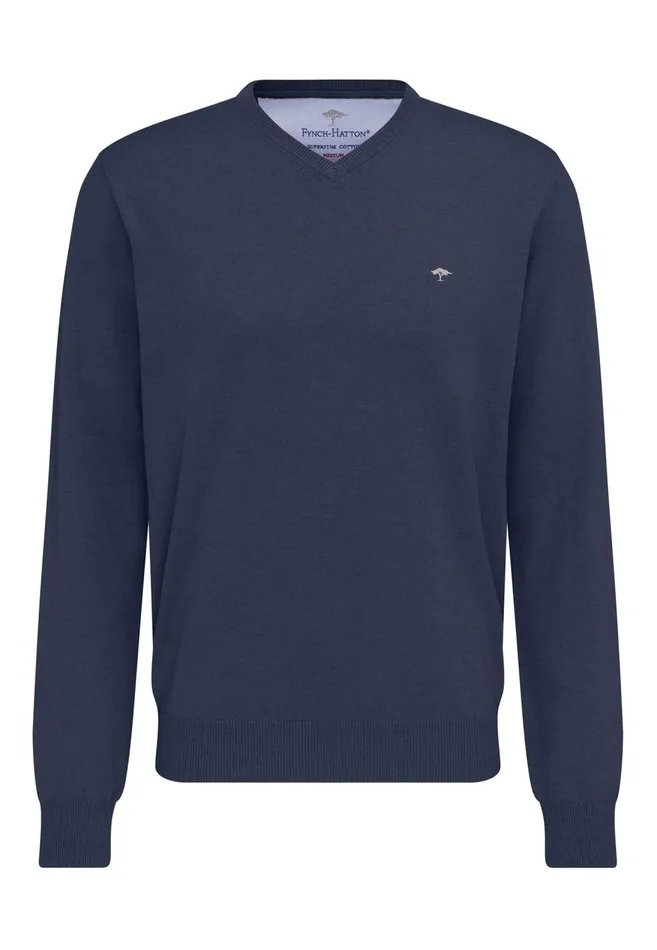 FYNCHHATTON Cotton Sweater With Vneckline Nightsteelazurenavyearthcharcoaltaupe Men Sweater